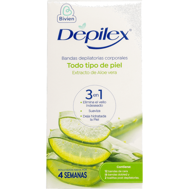 Depilex Bandas Depilatorias Corporales Todo Tipo de Piel 12 u